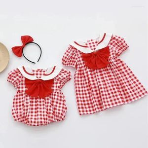 Robes de fille 2pcs bébé filles vêtements petit plaid robe une pièce né infantile barboteuse combinaison mignon enfants soeur correspondant tenues