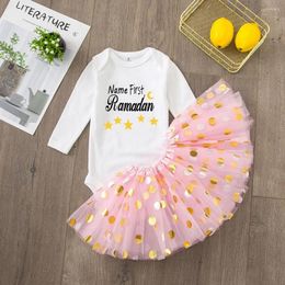 Meisje Jurken 2 STUKS Set Gepersonaliseerde Eerste Eid Baby Meisjes Kostuum Tutu Jurk Outfit Voor Baby's En Peuters Ramadan