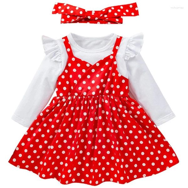 Mädchen Kleider 2 Stück Sets Frühling Herbst Kinder Für Mädchen Koreanische Nette Dot Langarm Prinzessin Geburtstag Kleid Stirnband Baby kleidung BC817