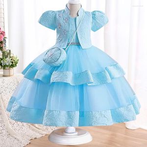 Robes de fille 3-10 ans manteau pour enfants robe de princesse brodée gâteau en tulle fête d'anniversaire sac de soirée