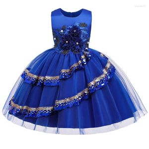 Robes de fille 3 à 10 ans Bow Beading Wedding for Girls Evening Fête Bridesmaid Children's's Clothing Princess Dress Prom Costume