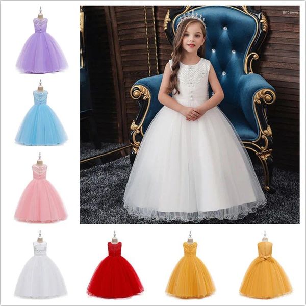 Robes de fille 3-11T été princesse dentelle robe enfants longue fleur broderie filles Pageant enfants formelle robe de bal fête de mariage