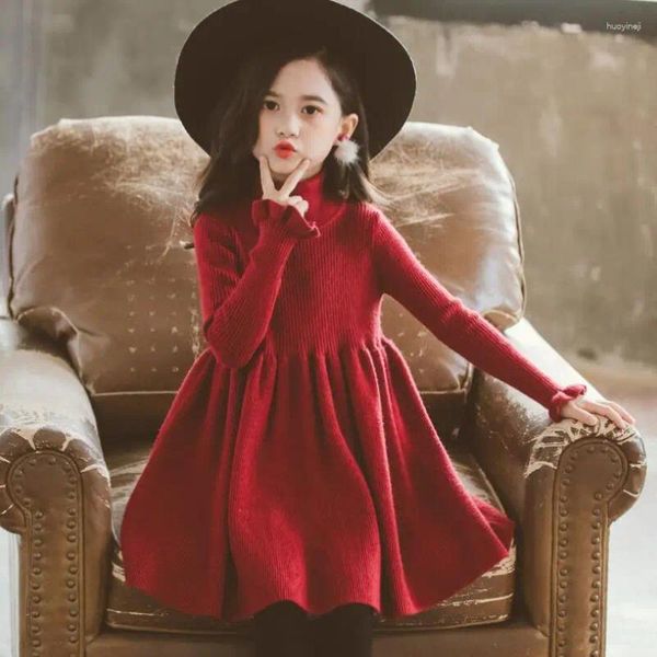 Vestidos para niñas de 3 a 12 años, vestido de princesa para niñas de otoño e invierno, suéter de manga larga con cuello alto de punto, ropa para bebés y niños pequeños