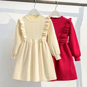 Robes pour filles de 3 à 14 ans, pull en tricot à volants solides, robe chaude d'hiver pour adolescentes de 8 9 11 12 13