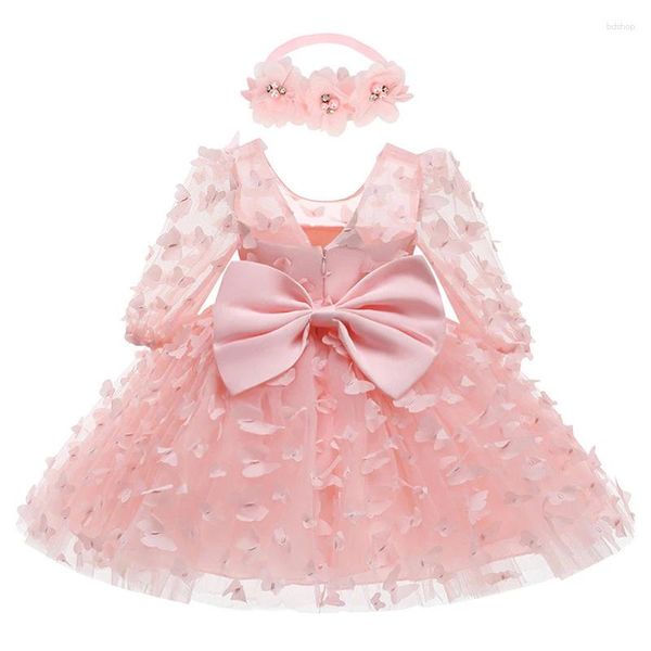 Fille robes 3-24 mois née robe fleurs en mesh fête de mode petite princesse bébé cadeau d'anniversaire de Noël 2024 vêtements pour enfants