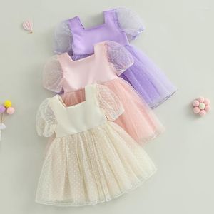 Kız Elbise 3-7Y Kız Tatlı Elbise Çocuk Yaz Giyim Bebek Kısa Puf Kollu Nokta Tül Katmanlı A-line Çocuk Parti Prenses