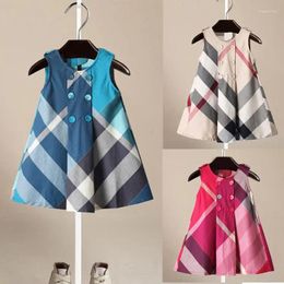 Meisje Jurken 3-7Years Oude Baby 2024 Lente En Zomer Kinderkleding Plaid Katoenen Jurk Vest Meisje Rok Kinderen prinses