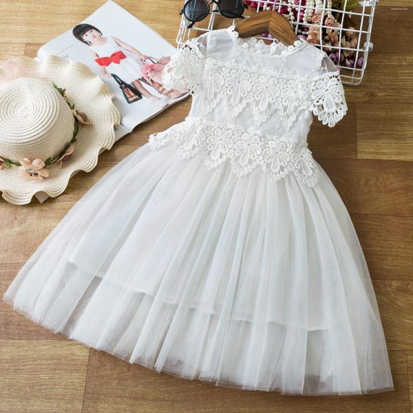 Fille Robes 3-8 Ans Jolies Filles D'été Blanc Princesse Moelleux Sans Manches Vêtements Enfants Smash Gâteau Robe De Bal Bébé Enfant Tenue Décontractée