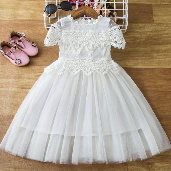 Robes de fille 3-8 ans filles été fleur élégante enfants princesse fête robe blanche pour mariage et anniversaire bébé Communion Costume