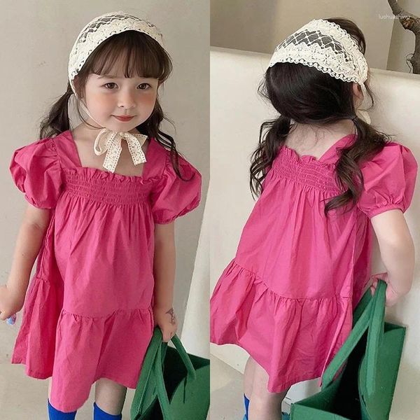 Robes de fille 3-8T Été pour les filles en bas âge Hobe Puff Sleeve SquoLled Neck Casual Casual Pleed Children Kids Princess Vestidos