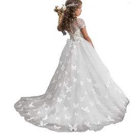 Robes de fille 3D papillon fleur pour mariage dentelle manches courtes longue robe de concours enfants fête première Communion robe sur mesure