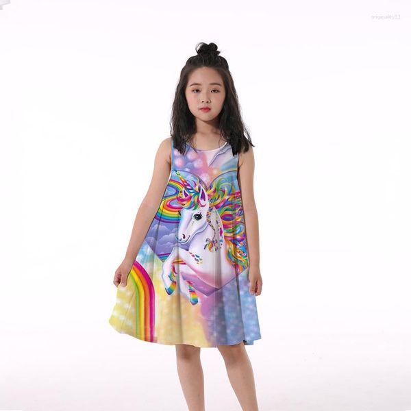 Vestidos de niña con estampado 3D de unicornios, vestido para niñas, otoño, manga larga, princesa elegante para niños, ropa de dibujos animados de primavera