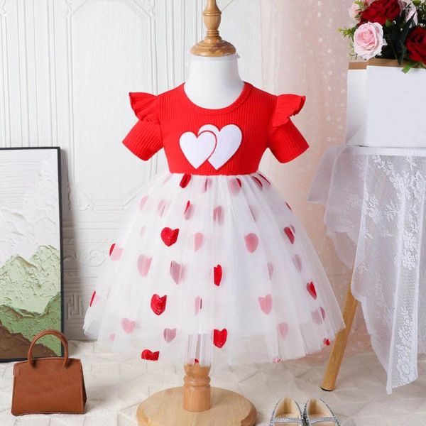 Robes de fille 3M-2Y saint valentin né infantile enfant en bas âge bébé robe coeur broderie à manches courtes Tutu fête robe en Tulle