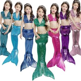 Robes de fille 3 pièces ensemble maillot de bain sirène queue enfant Costume filles robe Cosplay vêtements enfant en bas âge