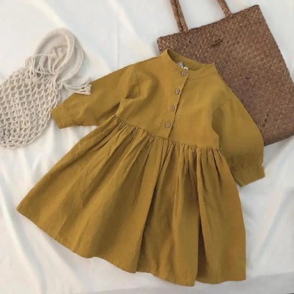 Vestidos para niñas de 4 a 14 años, Vestido de manga larga de algodón para niños, camisa informal con botones para niños pequeños, trajes de otoño, ropa 6 8 9