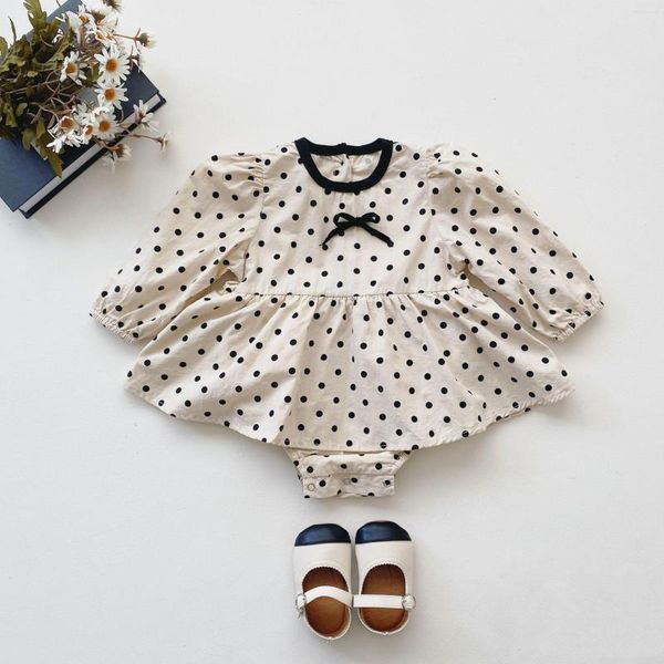 Robes de fille 4806B Born Clothes Girl's Romper Dress 2023 Spring Korean Cute Polka-dot One Piece Escalade