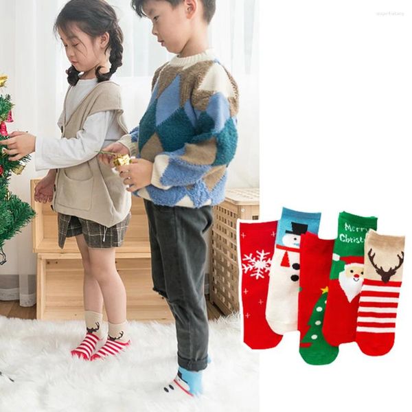 Robes de fille 5 paires chaussettes thermiques décorations de salle de bain de vacances pour enfants bas de Noël