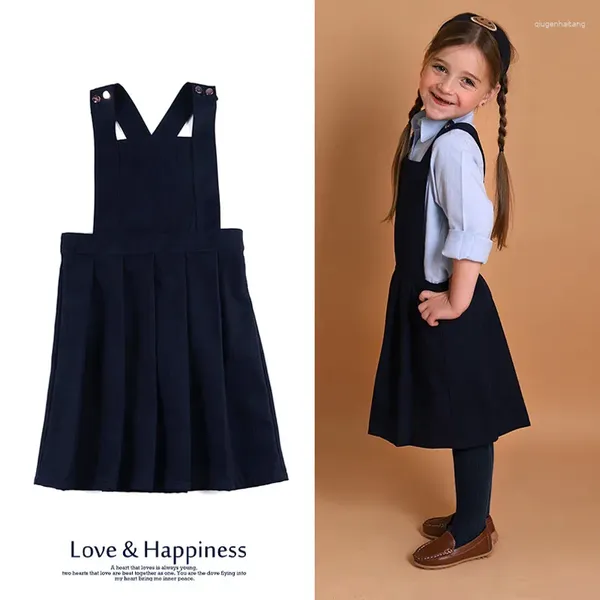 Robes de fille 5T-9T filles et jarretelles jupes plissées pour tout-petits classique marine personnalisé uniforme scolaire robe pull a-ligne printemps automne porter