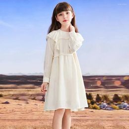 Robes d'automne pour filles de 6 à 14 ans, robe blanche à manches longues, à volants solides, vêtements de princesse de fête pour adolescentes de 8 à 9 ans