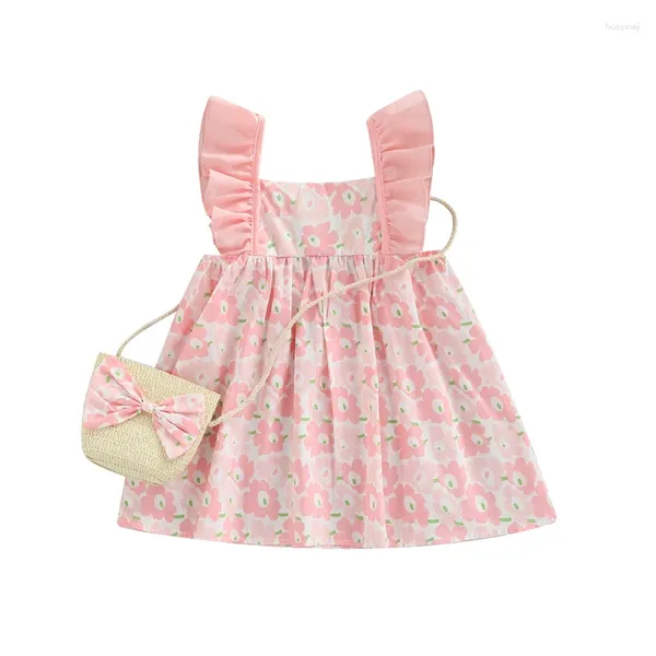 Robes de fille 6-36 mois robe d'été de bébé filles avec sac d'élingue fleurs à volants sans manches