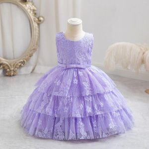 Meisjesjurken 6M-4Y Geboren babyjurk Gelaagd kant Bloemen Eerste verjaardag Prinses Babyfeestjurk Kerst Peuterkleding Wit Rood