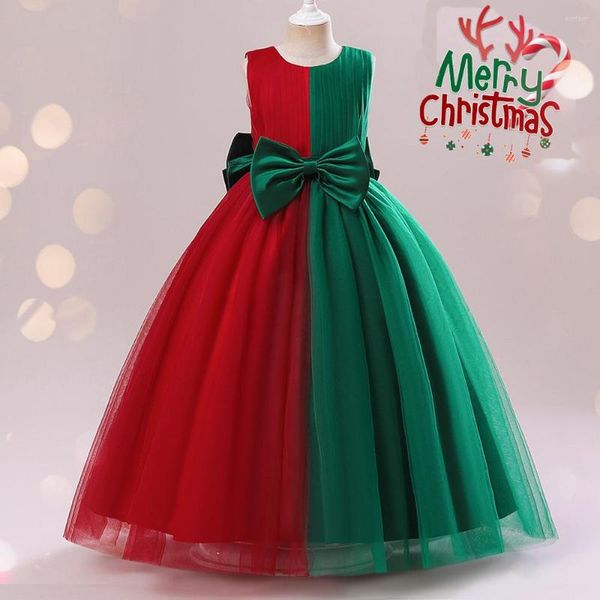 Vestidos de niña de 8 a 14 años, vestido de Navidad para niñas adolescentes, rojo, verde, largo con lazo grande, disfraces de fiesta de Navidad para niños, ropa