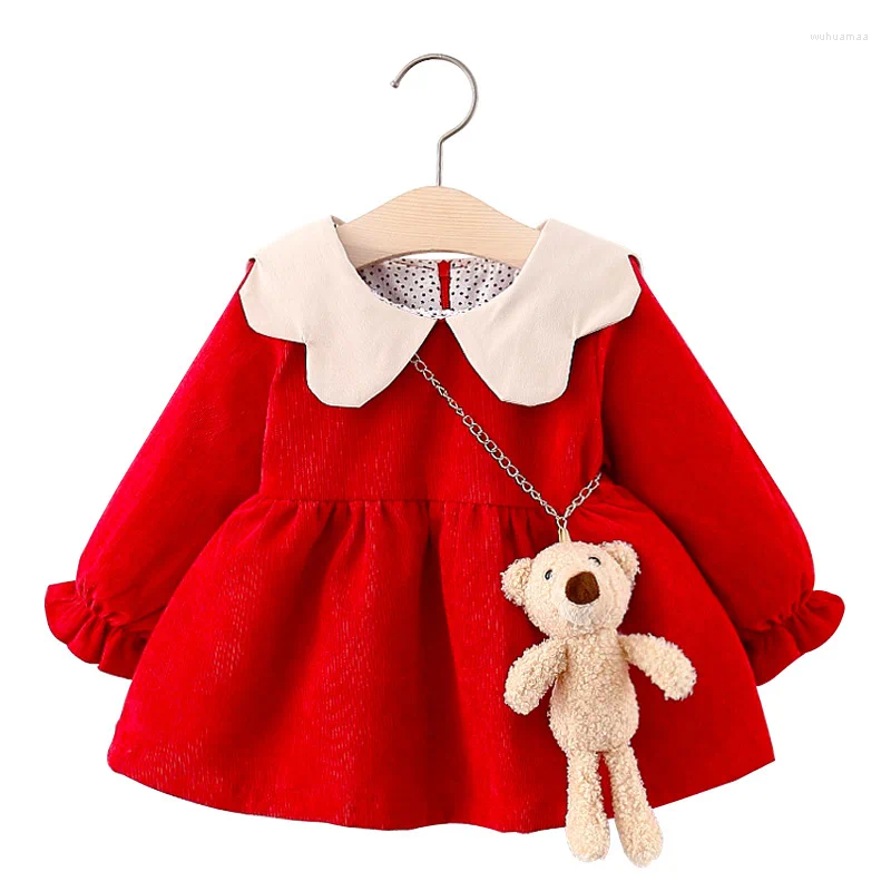Платья для девочек 9, 12, 18, 24 месяцев, платье с милым медведем, весенне-осенняя одежда для малышей, детская одежда для рождественской вечеринки, дня рождения