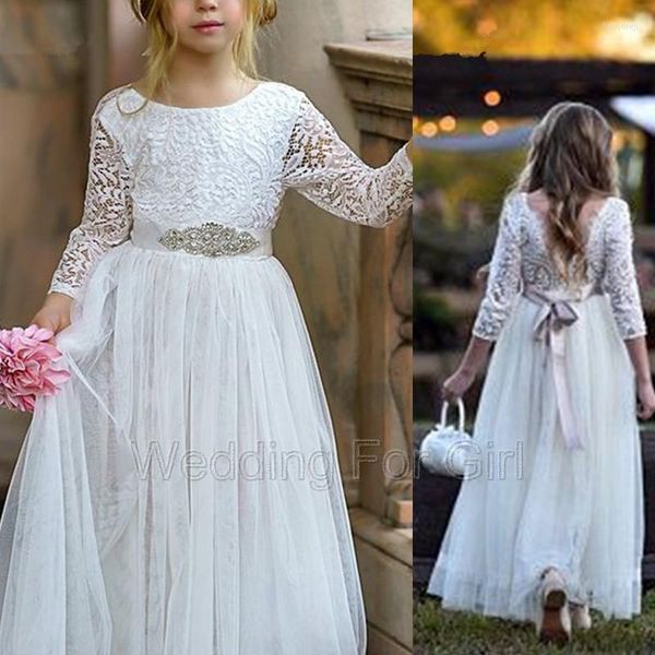 Fille Robes A-ligne Boho Fleur Tulle Dentelle Appliques Communion Robe Enfants Celebrity Vestidos Pour Chilren