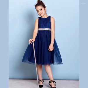 Robes pour Fille Trapèze Longueur Genou Robe de Demoiselle d'Honneur Junior Tulle Sans Manches Bijoux avec Ceinture / Ruban Naturel