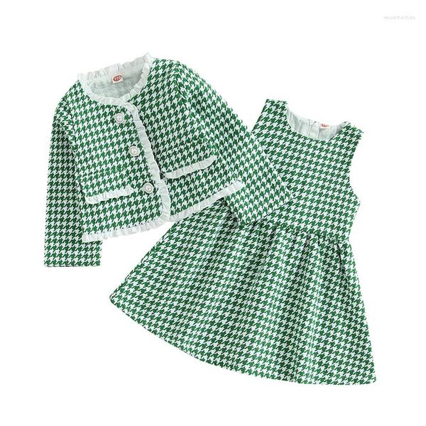 Vestidos de niña Adorable 2 uds., vestido de otoño para niñas pequeñas, traje con cárdigan de manga larga a cuadros, abrigo y tartán sin mangas para el día a día