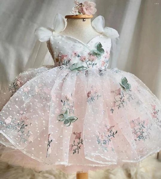 Robes de fille incroyable fleur pour mariage papillon appliqué dos nu enfant en bas âge robes de reconstitution historique robe de bal en tulle robe d'anniversaire pour enfants