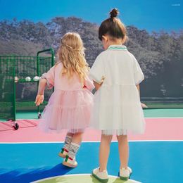 Meisjesjurken Amila 2024 Zomer Kindermesh jurk voor babymeisjes Polo kraag zacht ademend schattig preppy