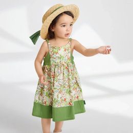 Vestidos de niña Amila Vestido para bebés 2024 Summer Algodón Vintage Floral Garden Resort Casta Centilla plisada 0-6y
