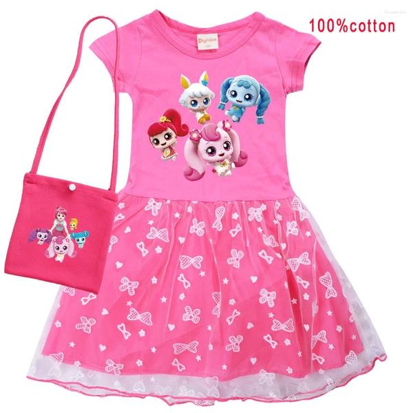 Vestidos de niña ¡Captura de anime!Vestido adolescente para niños, bolsa pequeña de malla de verano, traje de 2 uds., Vestidos de fiesta informales para niñas pequeñas