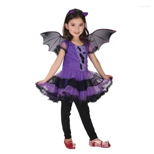 Girl Dresses Anime Halloween Children's Clothing Witch Performance Makeup Ball Kostuum Paarse vleermuis rok gevleugelde cosplay -accessoires