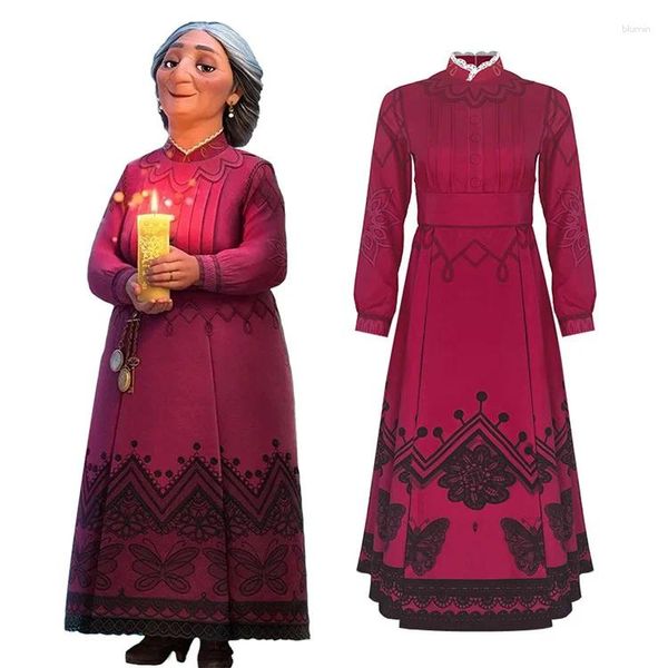 Girl Robes Film anime Madrigal Grand-mère Abuela Alma Cosplay Costume Costume Robe Red Long Manches pour femmes Play Role Play