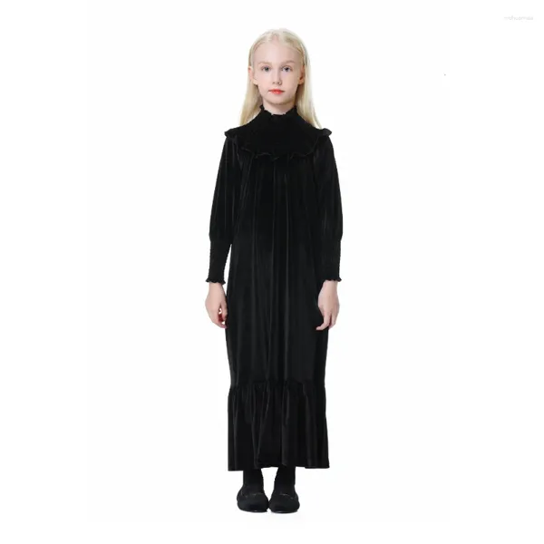 Vestidos de niña AP Otoño Invierno niñas adolescentes Maxi vestido de terciopelo mujeres negro hasta el tobillo con cinturón elegante Casual familia a juego #2000
