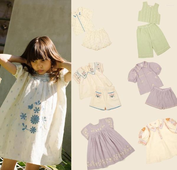 Vestidos de niña Apo, vestido bordado para niños, blusa de lino de verano 2024, ropa informal de marca de moda europea americana para niños y bebés