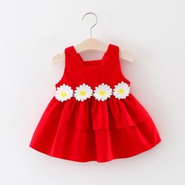 Meisjesjurken Aankomst 3M-3T Baby Zomer Mouwloze tutu-jurk met taille Flower Sundress Casual slijtage Vestrok