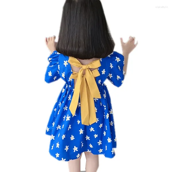 Vestidos de niña Llegada Bebé Princesa Estampado de flores Vestido cruzado para niñas Ropa de verano Infantil Niño Color azul Edad 2-7 años