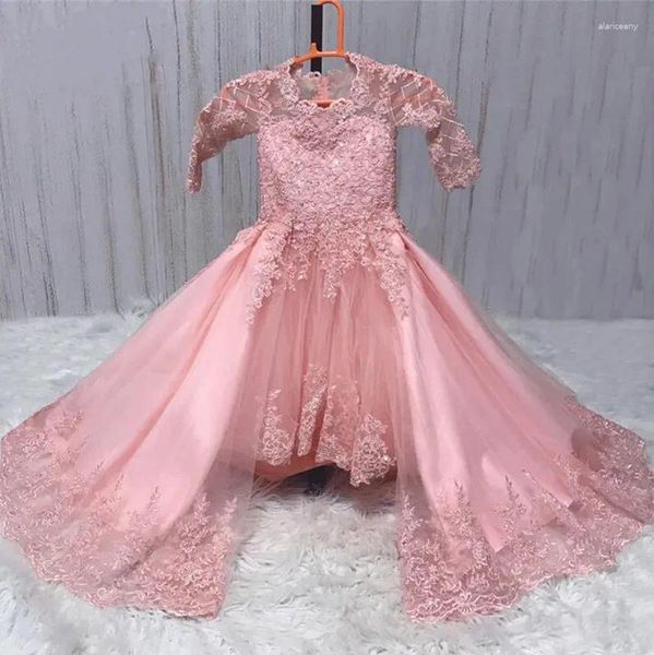 Vestidos De niña, llegada De flores para bodas, Apliques De encaje con cuentas, ropa para niñas pequeñas, Vestido De Daminha, tren desmontable