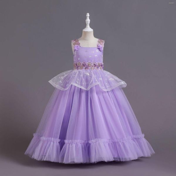 Robes de fille arrivée dentelle fleur épaules dénudées enfants couture princesse jupe haut de gamme style occidental robe de soirée