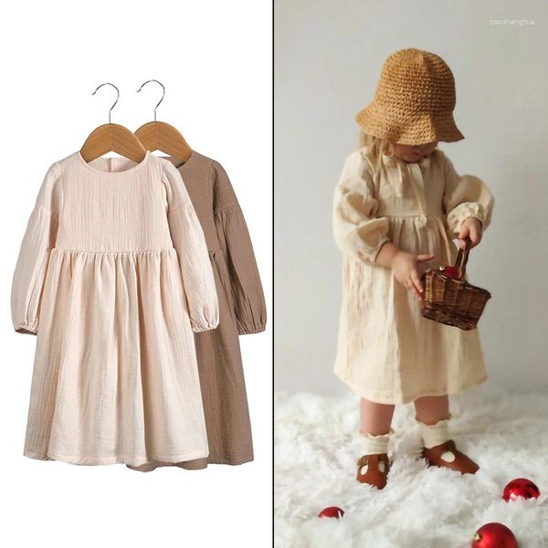 Vestidos de niña otoño vestido de bebé niñas pequeñas de algodón de manga larga para niños Casual Simple niño sólido ropa para niños falda