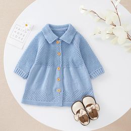 Meisjesjurken herfst baby trui jurk met lange mouwen baby rok gebreide peuter kinderkleding mode turn collar jurk warme prinses