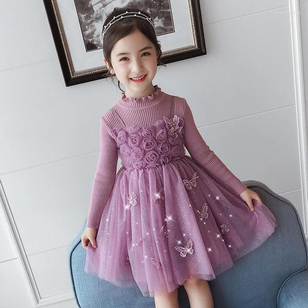 Robes d'automne pour filles, robe de soirée à fleurs pour adolescentes, robe papillon élégante, princesse coréenne, frocs en peluche, vêtements pour petites filles