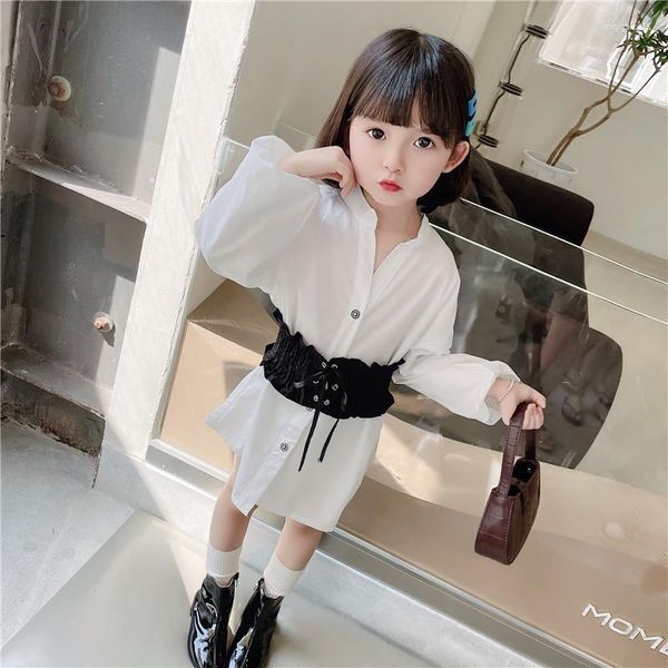 Robes d'automne pour filles, chemise, Style coréen, mignon, blanc pur, taille, vêtements de princesse à la mode, 2-7 ans, 2023