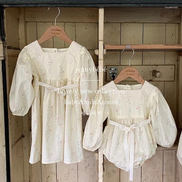 Robes d'automne et de printemps pour filles, tenue de soirée de Style européen et américain, manches longues, en coton, barboteuse pour bébés filles, princesse pour enfants