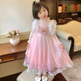 Vestidos de niña Otoño Primavera Vestido ahumado para niñas 3-9Y Arco con volantes Manga larga Ropa de Navidad Moda para niños Fiesta rosa Disfraz de princesa