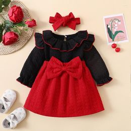 Robes d'automne pour petites filles, tenue à col montant, à volants, manches longues, mode infantile, nœud cousu, imprimé léopard