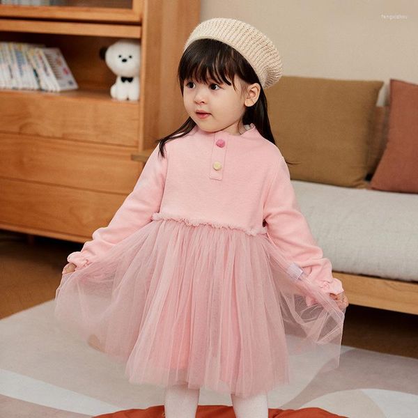 Vestidos de niña Otoño Invierno vestido de bebé hasta la rodilla algodón polar cálido princesa de un año de edad sólido ropa de manga larga para niños pequeños